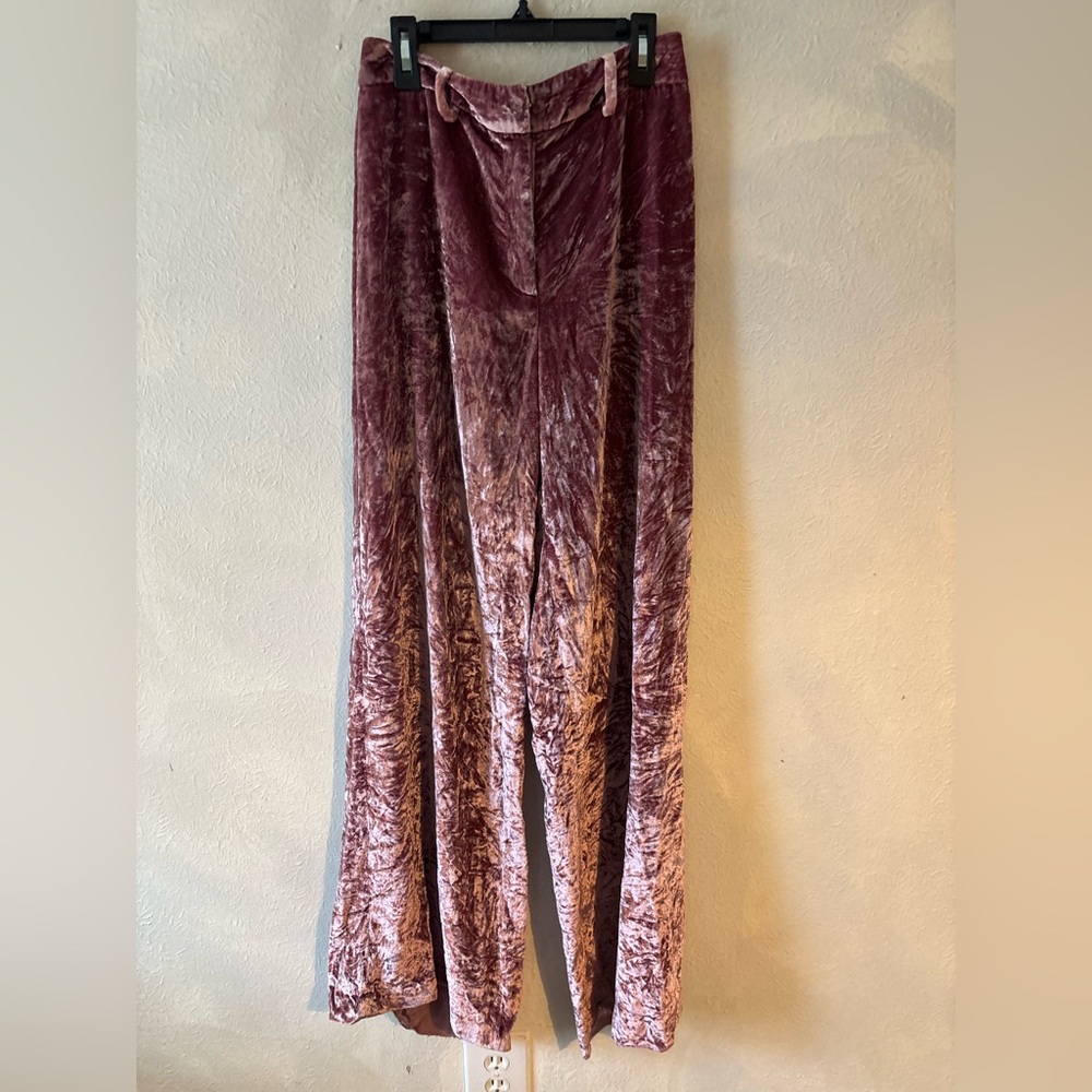 Milly‎ Velvet Wide-Leg Pants in Mauve